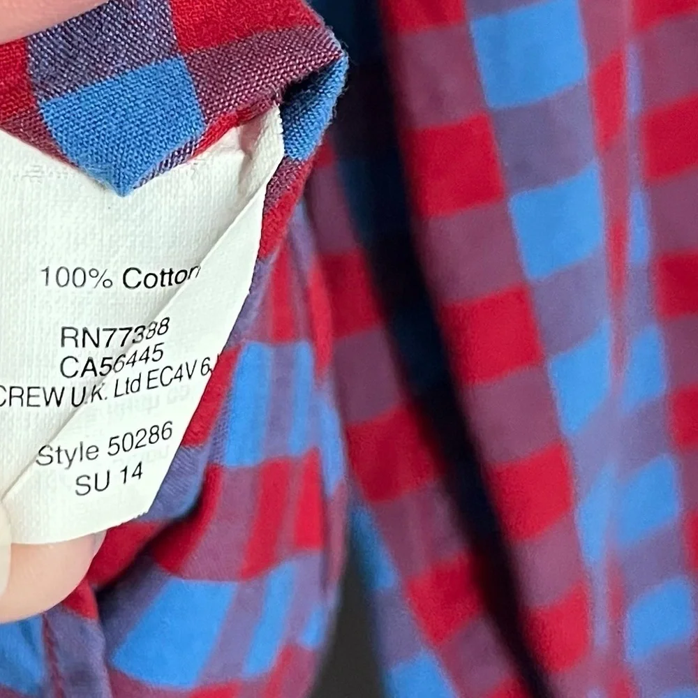 J. Crew • Men's Red and Blue Gingham Plaid Checkered Shirt
